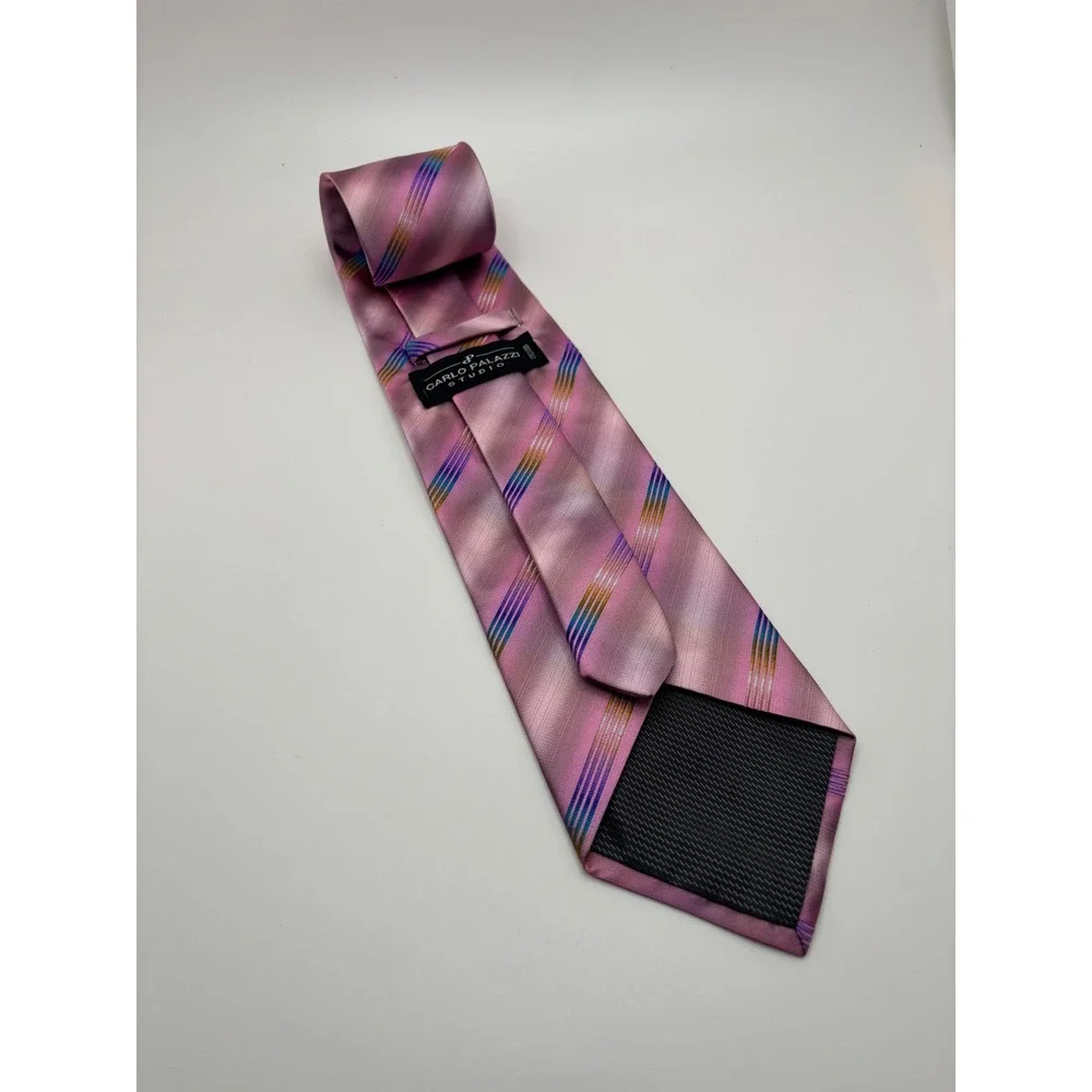 Carlo Palazzi Studio Mens Silk Tie Pink Ombre Rainbow Diagonal Stripe USA Made